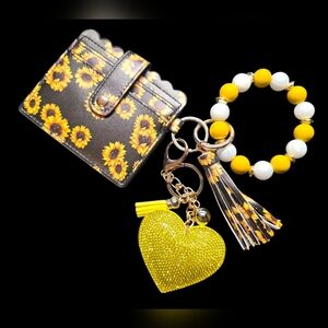 Sunflower Pattern Wallet and Keychain Set
